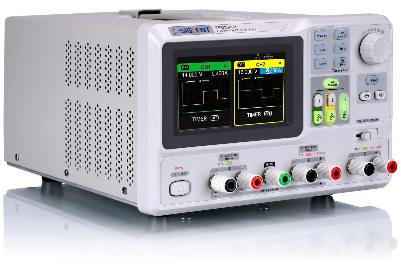 SIGLENT SPD3303X / SPD3303X-E bench power supply display and controls
